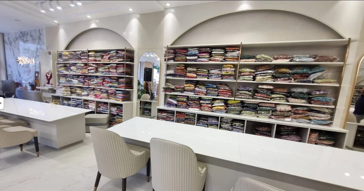 Showroom interior consultation desk and seating area